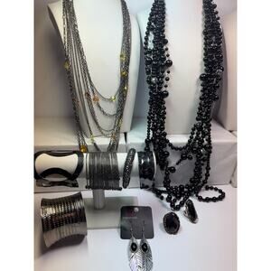 10 shinning black gunmetal charcoal gray necklace bangle bracelet earrings ring